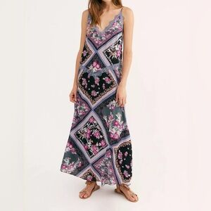 Intimately Free People Stevie Lace Print Maxi Dress Graphite NWT Size XS